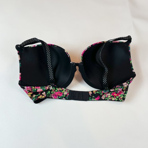 NWOT Victoria's Secret Bra 34D Push-Up Black Floral Polka Dot B982 - Picture 3 of 8